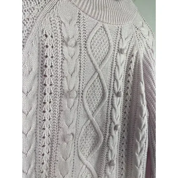 J. Crew Lambswool Azra Cable Knit Pom-Pom Sweater Vivid Lilac Size‎ Medium - Picture 8 of 12
